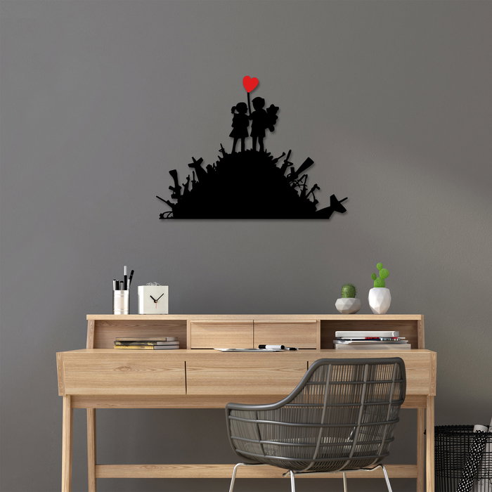 Wallity Banksy - 1 Escultura de Pared de Metal Negro y Rojo